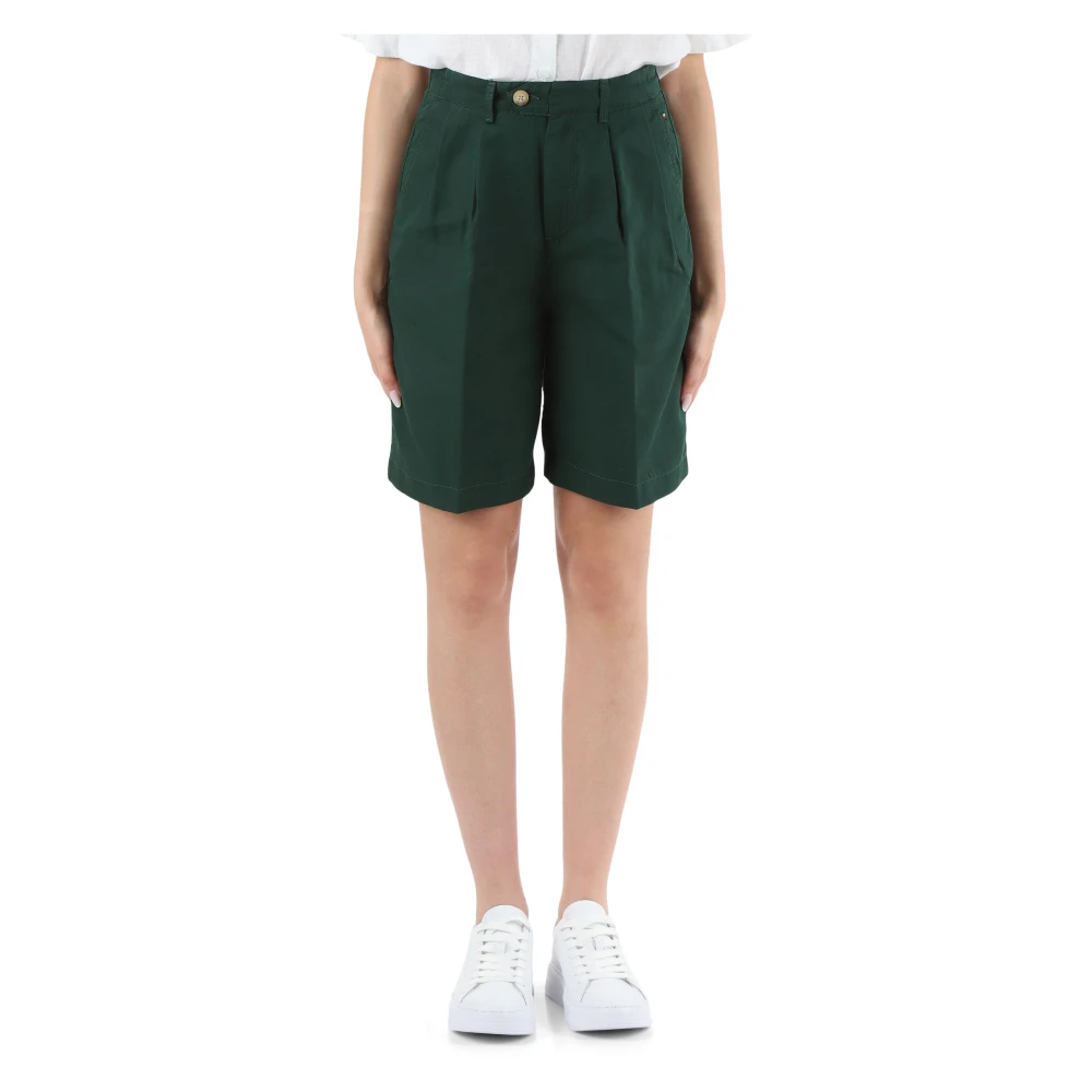 Tommy Hilfiger Katoenen en linnen Bermuda shorts met plooien Green Dames