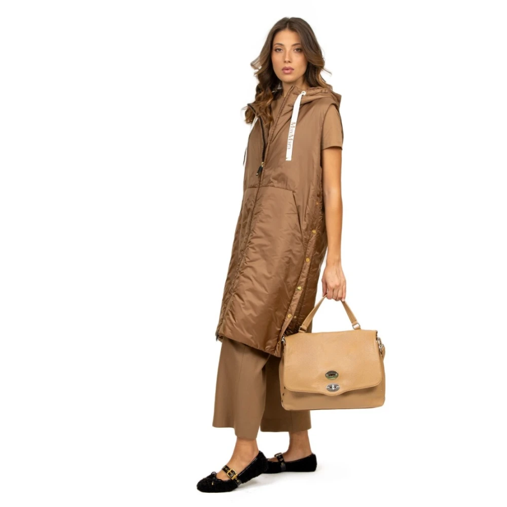 Zanellato Cappuccino Gehamerd Leren Schoudertas Brown Dames
