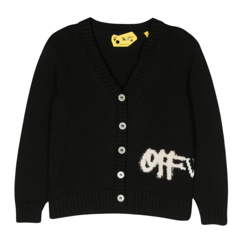 Off White Svart Barn V-ringad Cardigan Tröja Black, Pojke