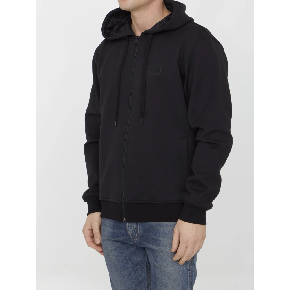 Valentino Garavani Zwarte katoenblend hoodie met Toile Iconographe motief Black Heren