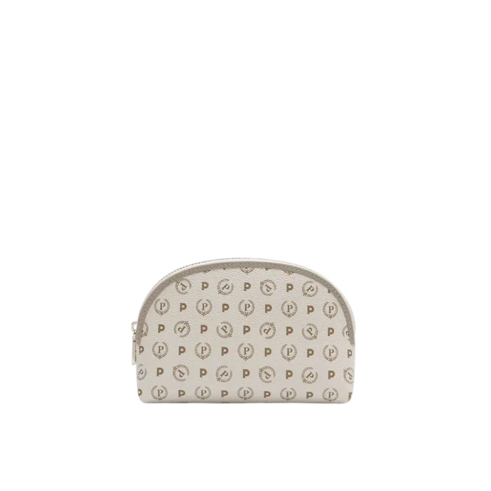 Pollini Vrouw Beige Tassen Dames, One Size, Leer, Heritage Logo Classic Pouch