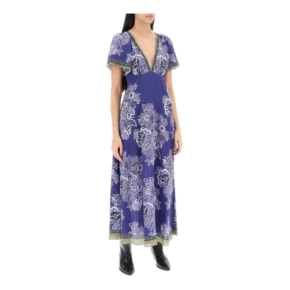 ETRO Bloemenpatroon Zijden Maxi Jurk Purple Dames