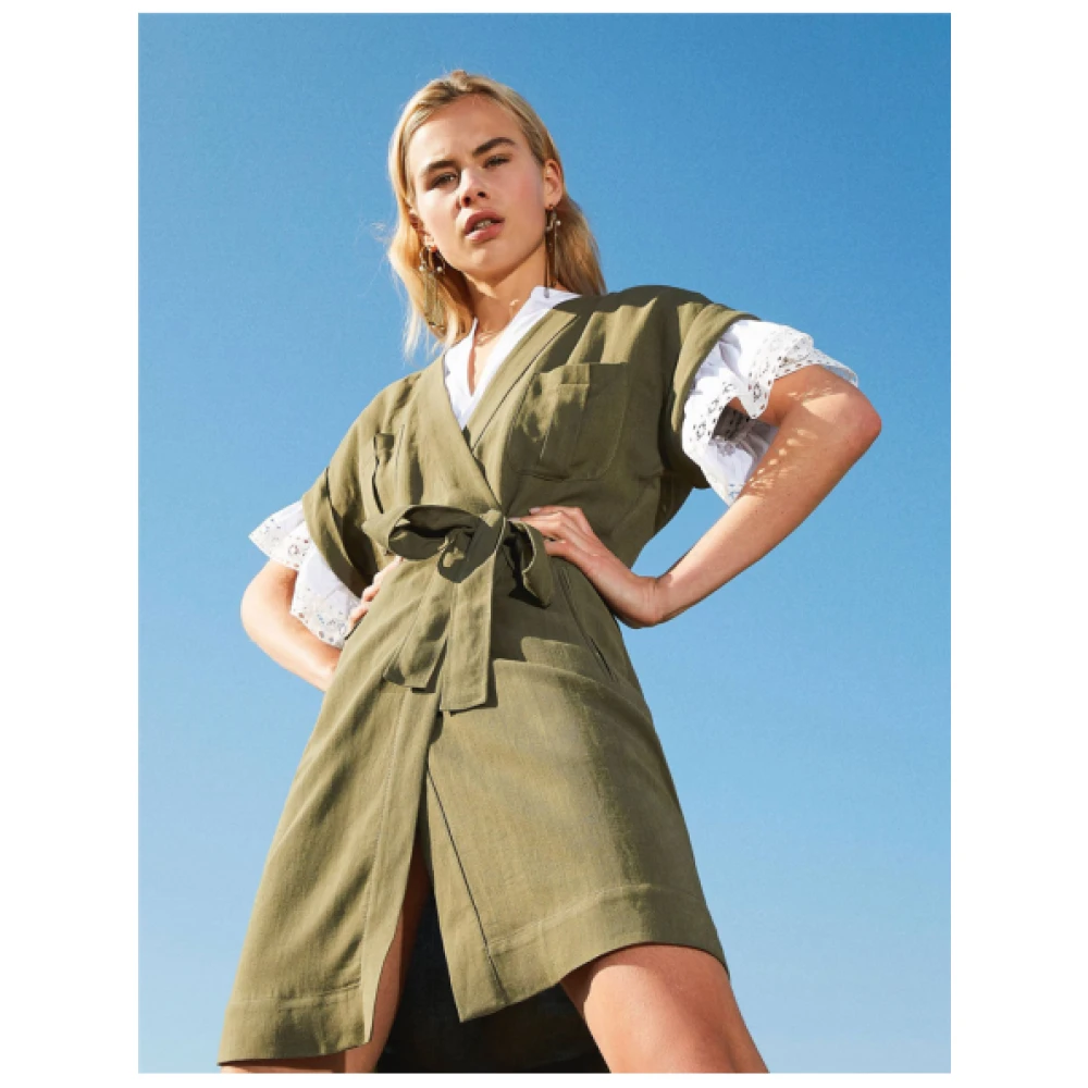 Twinset Wikkeljurk met Korte Kimono Mouwen Green Dames