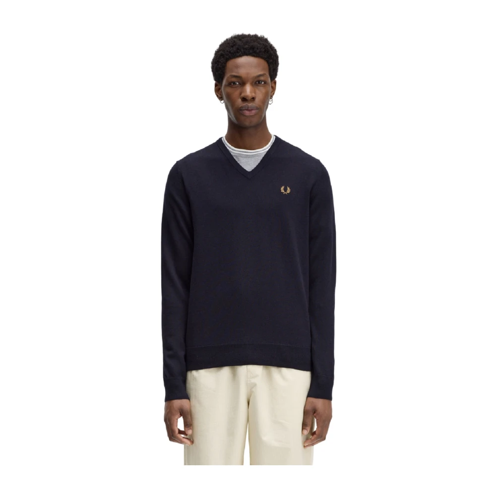 Fred Perry Blauwe Merino V-Hals Trui Blue Heren