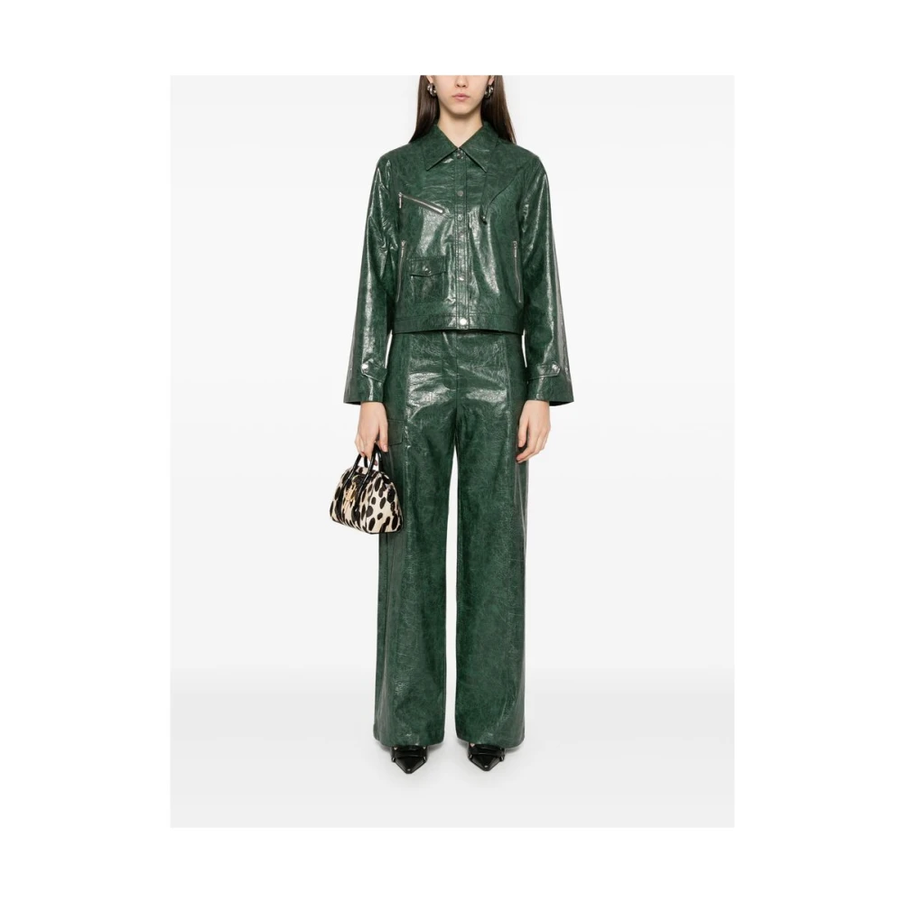 BAUM UND PFERDGARTEN Donkergroen leren bovenkleding met drukknoopsluiting Green Dames