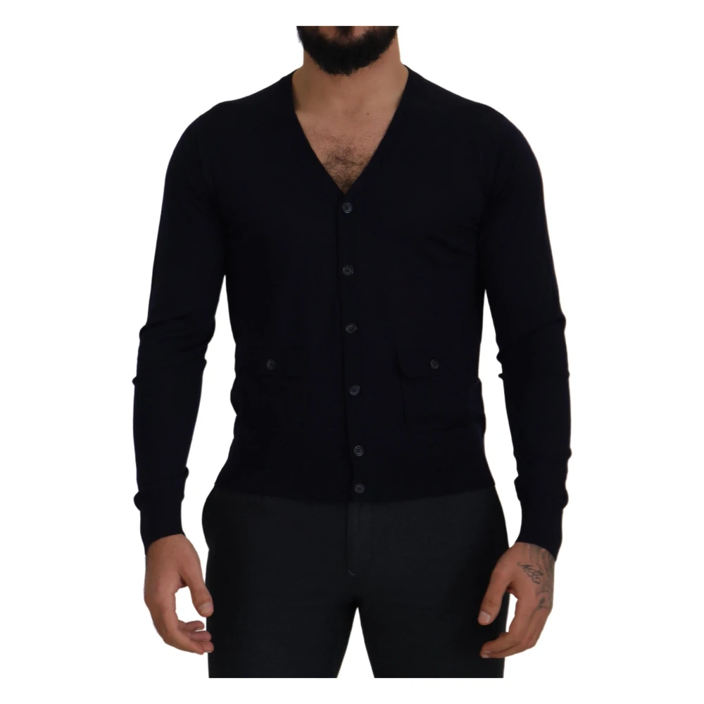 Dolce & Gabbana Men's Blue Staff Down Cardigan Jumper - Cardigans - S - Knitwear