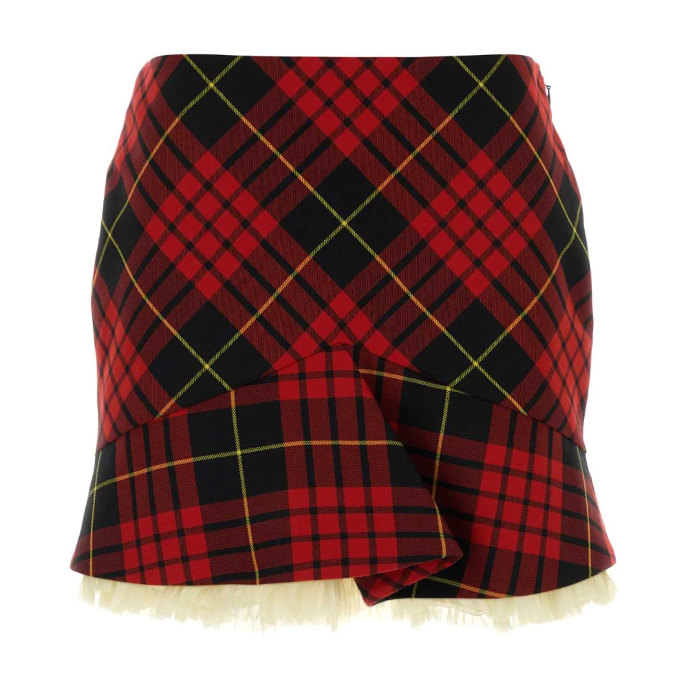 Alexander Mcqueen Women's Red Macqueen Tartan Kickback Mini Skirt