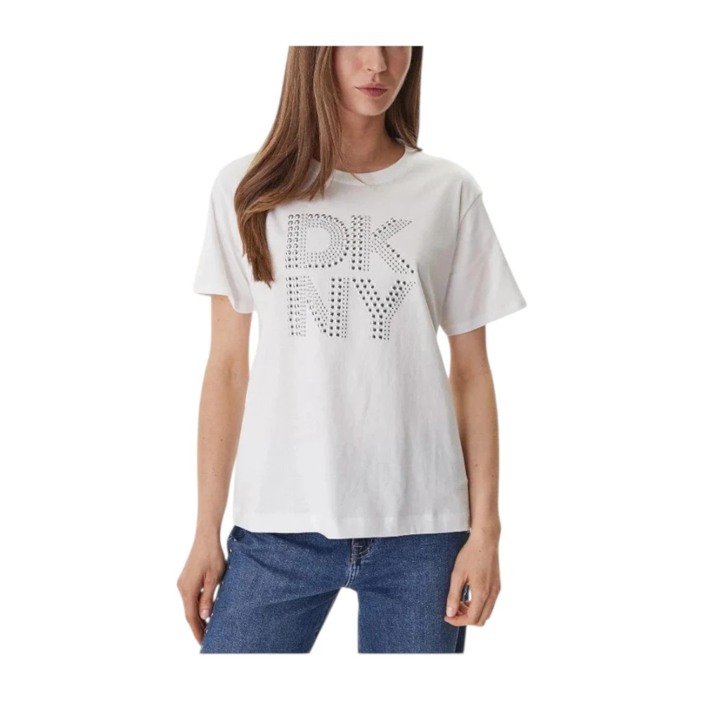 Dkny White T-Shirts, Female, Xs, Rhinestone Logo Relaxed T-Shirt