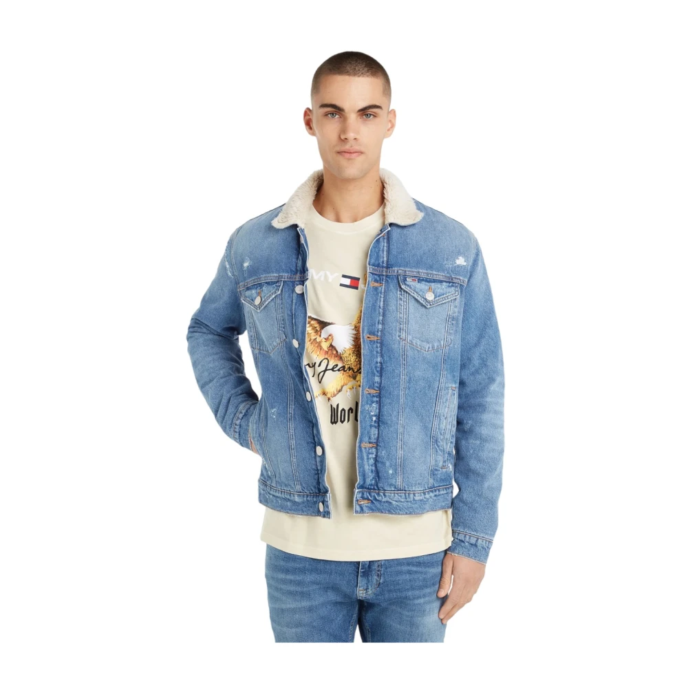 TOMMY JEANS Heren Jassen Teddy Trucker Jacket Blauw Kledingwinkel