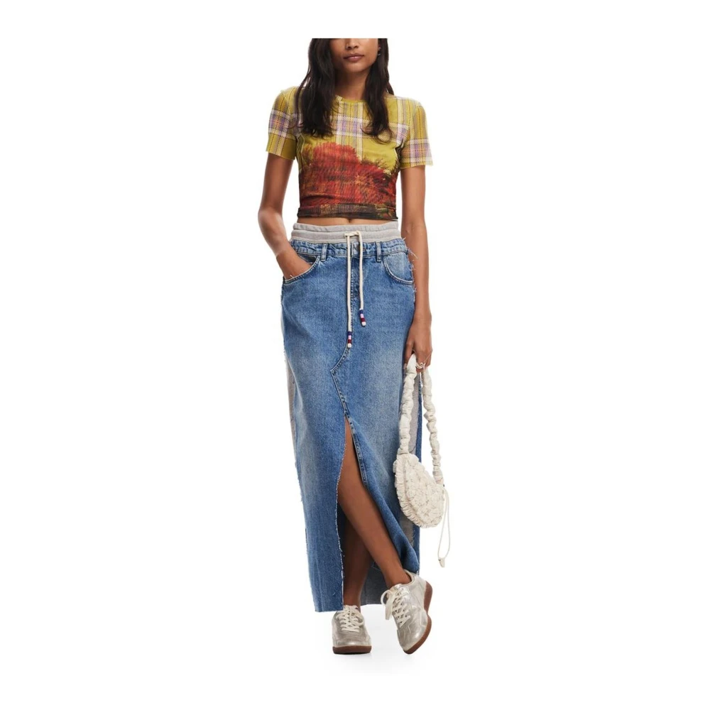 Desigual Midi Rok Katoenmix Herfst Winter Collectie Blue Dames