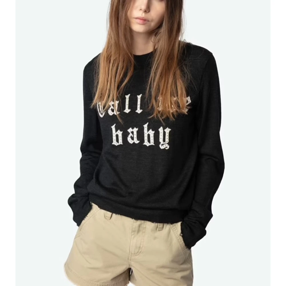 Zadig & Voltaire Call Me Baby Merino Wol Trui Black Dames