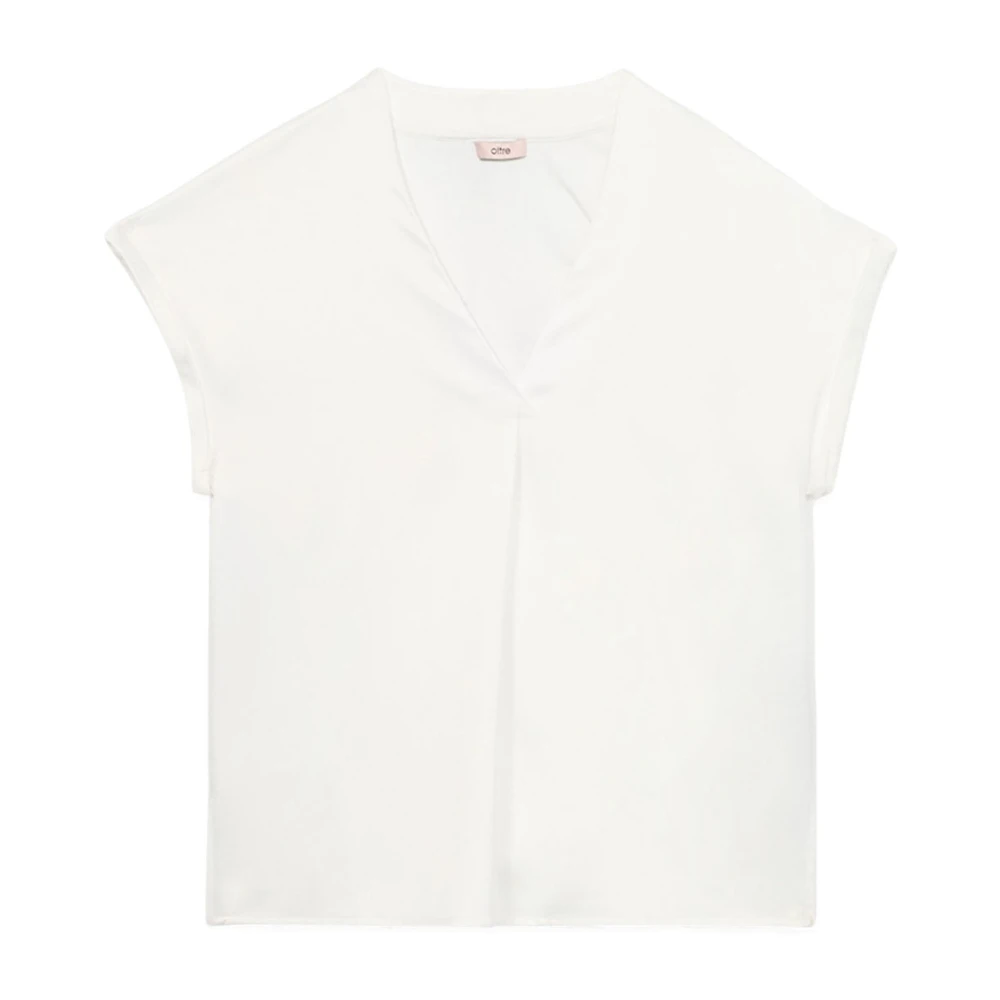 Oltre T-shirt gemaakt van twee verschillende materialen met V-hals White Dames