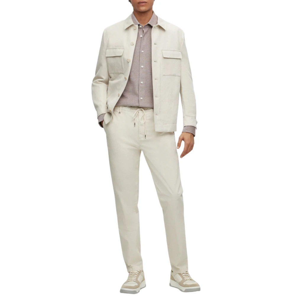 Boss Witte elastische katoenen broek met taps toelopende pijpen White Heren
