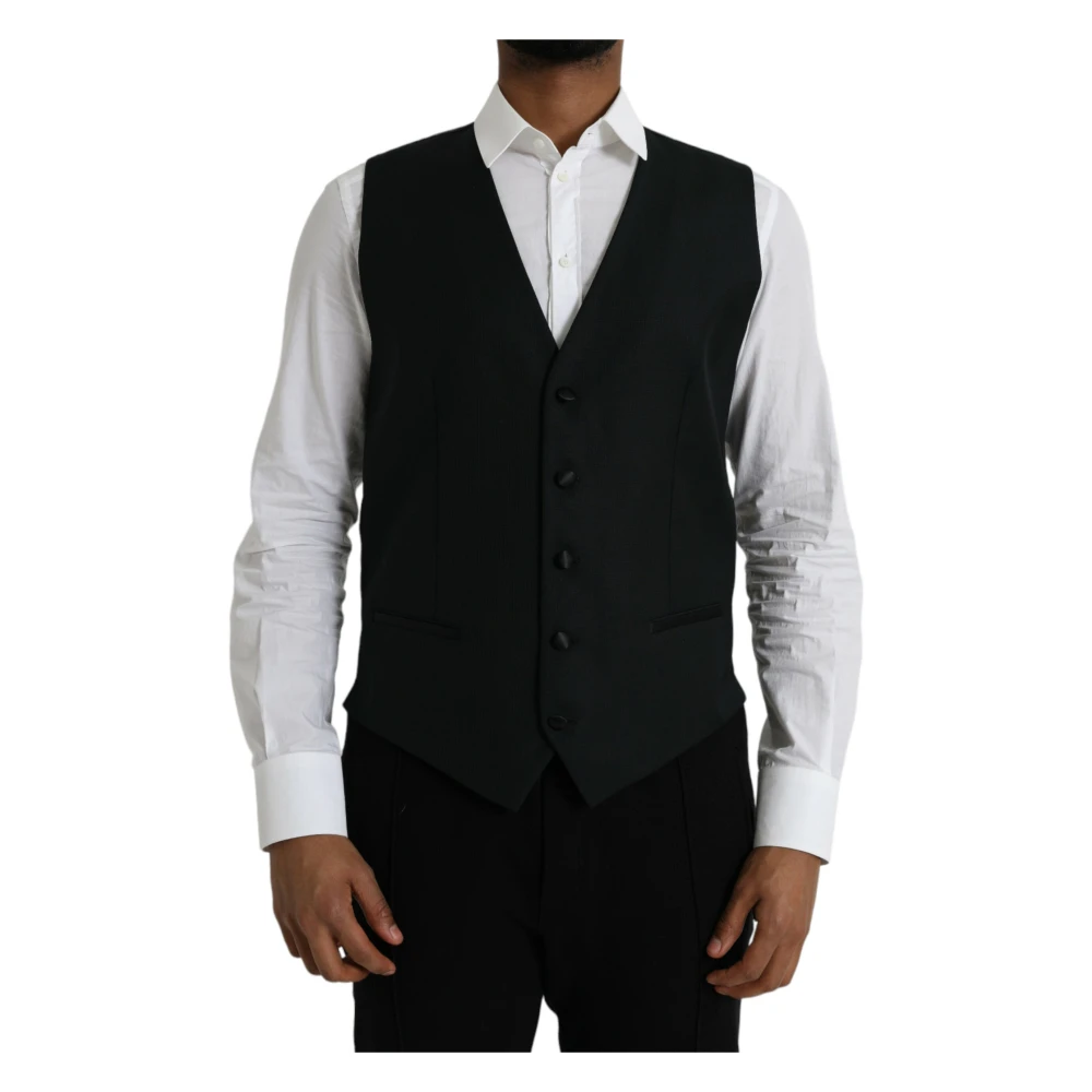 Dolce & Gabbana Men's Black Wool Formal Dress Vest - Waistcoats - 2XL - Suits