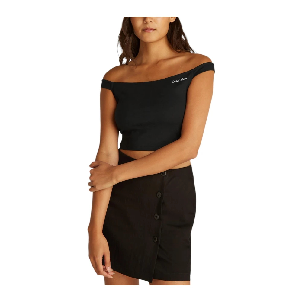 Calvin Klein Jeans Zwarte Mouwloze Boothals Top Black Dames