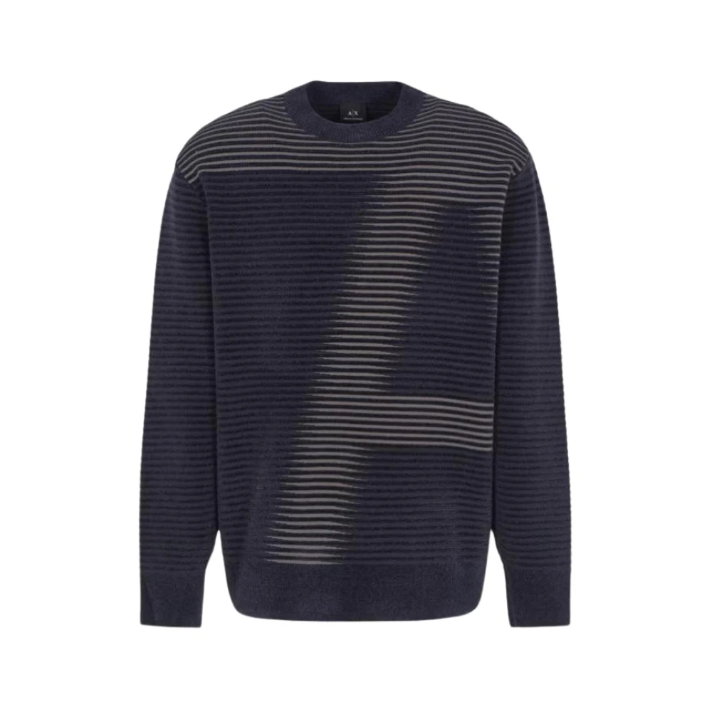 Armani Exchange Gestreepte trui met ronde hals en print Blue Heren