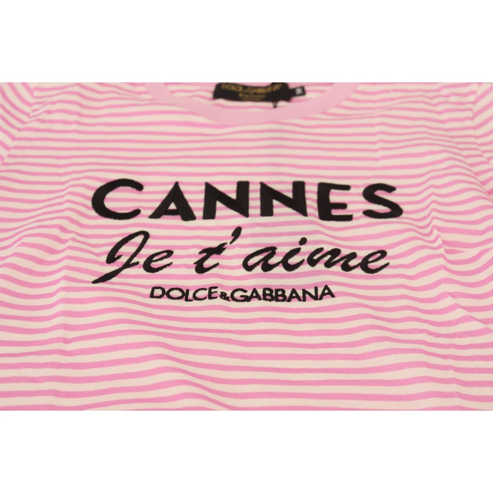 Dolce & Gabbana Gestreepte Liefdesaffaire Katoenen T-shirt Pink Dames