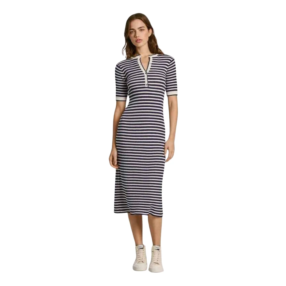 Pepe Jeans Ines Midi Jurk met Geribbelde Textuur Black Dames