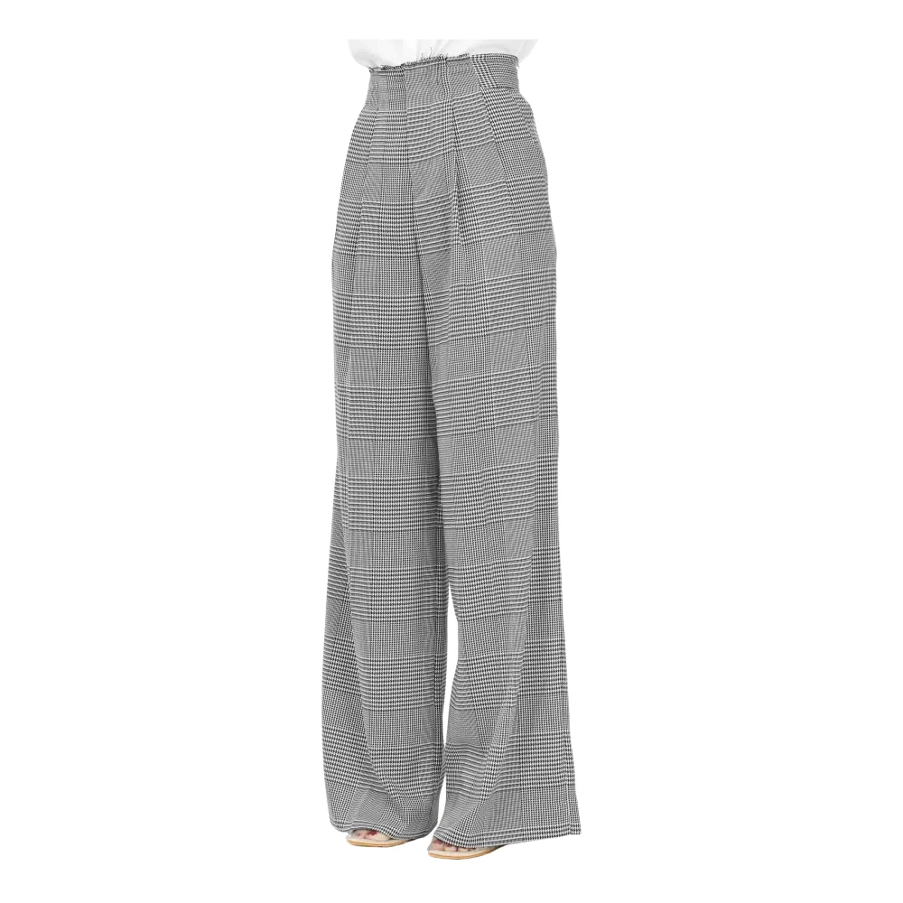 Mar De Margaritas Elegante Zwarte Geruite Wijde Pijp Broek Black Dames