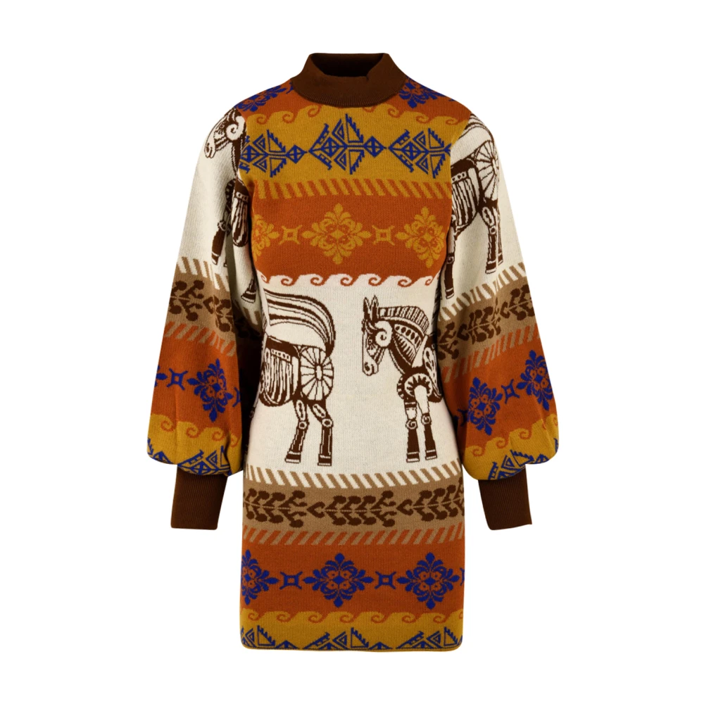 Akep Women's Multicolor Mini Dress With Horse Print - Knitted Dresses - Xs - Dresses