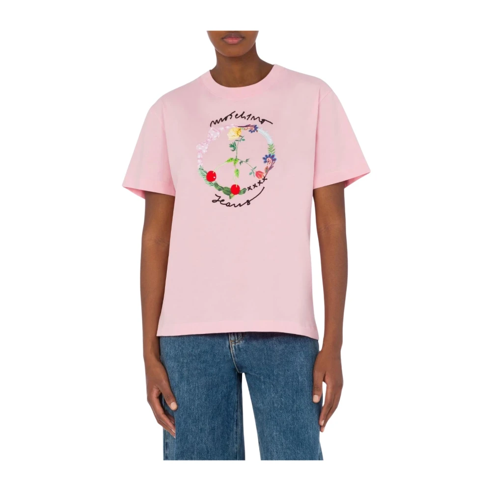Moschino Roze Bedrukt T-shirt met Korte Mouwen Pink Dames