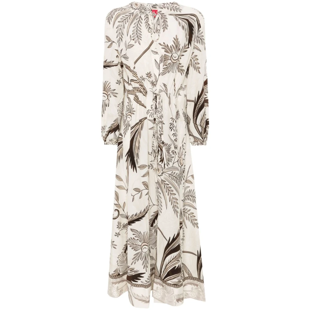 F.r.s For Restless Sleepers Botanische Print Zijden Jurk Beige Dames