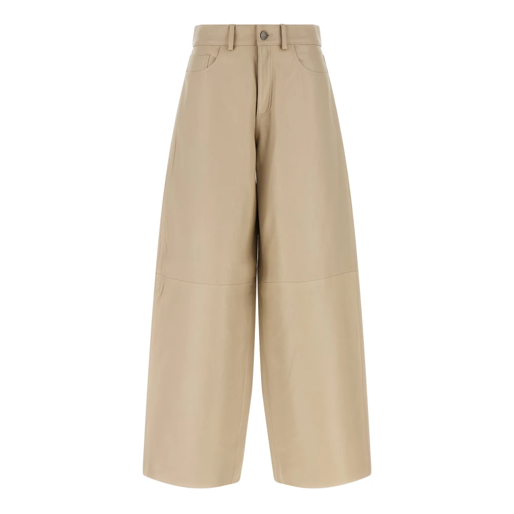 Haikure Women's Beige Wide Trousers, W24, Bethany Leather Trousers