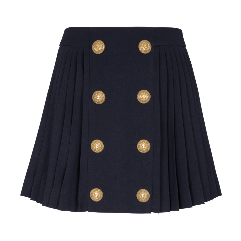 Balmain Women's Blue Pleated Skirt With Lion Head Buttons - Short Skirts - S - Skirts