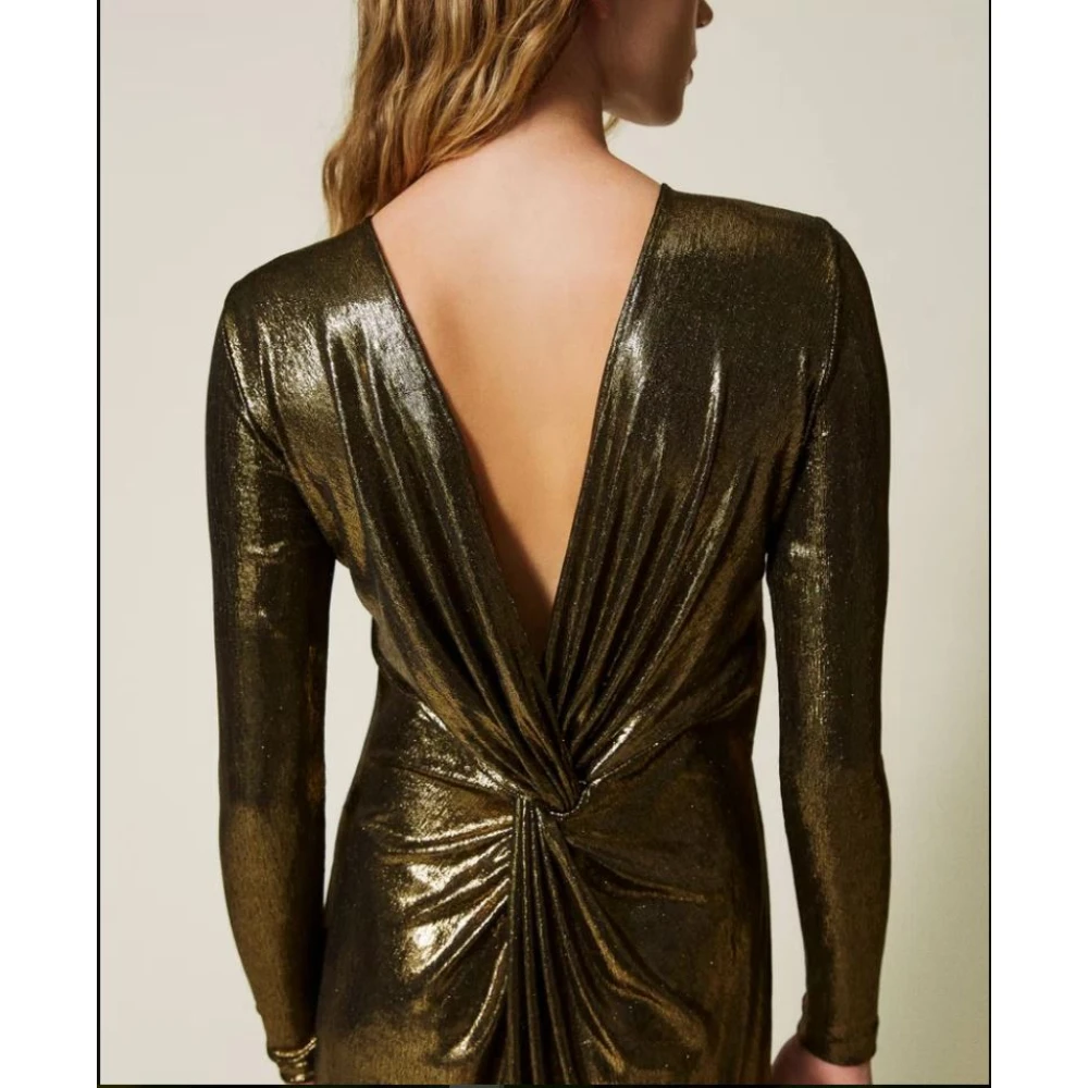 Twinset Gouden Folie Effect Jurk Yellow Dames