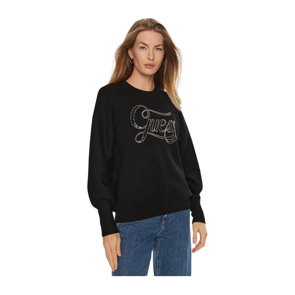 Guess Sequins Logo Sweater Zwart Black Dames