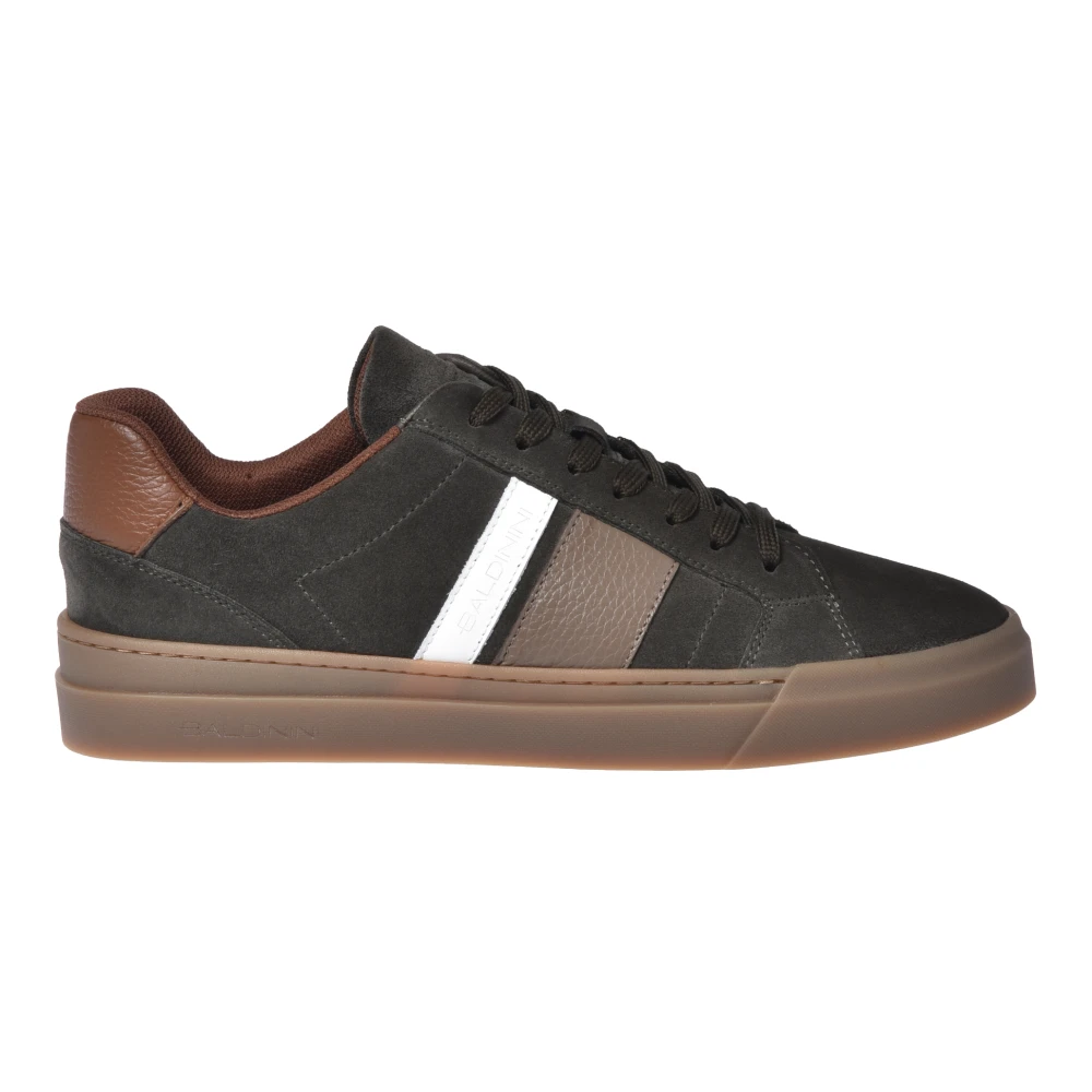 Baldinini Men's Green/White Suede And Tumbled Leather Trainers