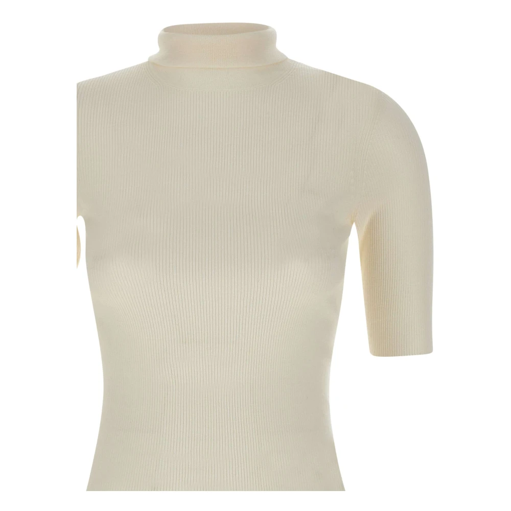 Theory Witte Wollen Trui Ribbel Weefsel Hoge Kraag White Dames