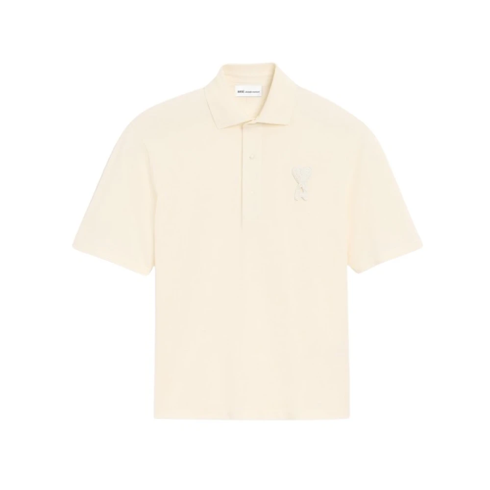 Ami Paris Women's Beige Polo Shirts, 2XL, Adc Patch Ss Polo