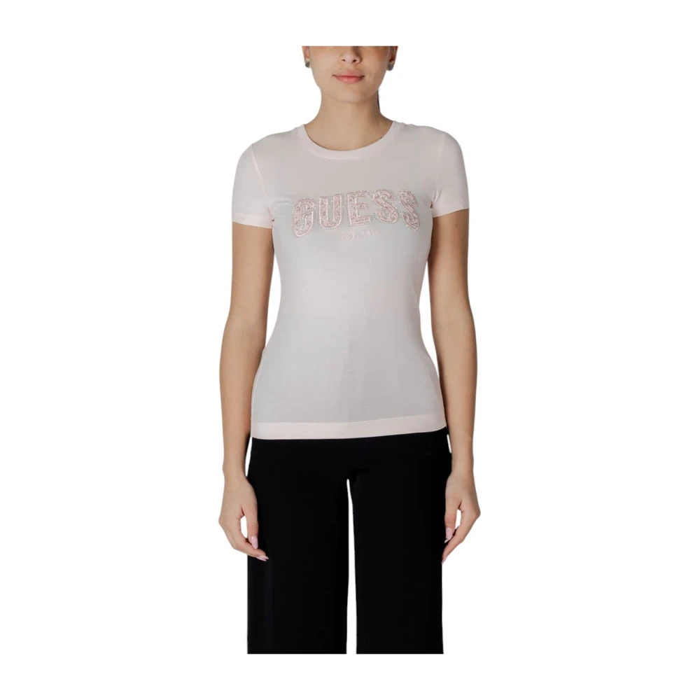 Guess Roze Ronde Hals T-Shirt White Dames