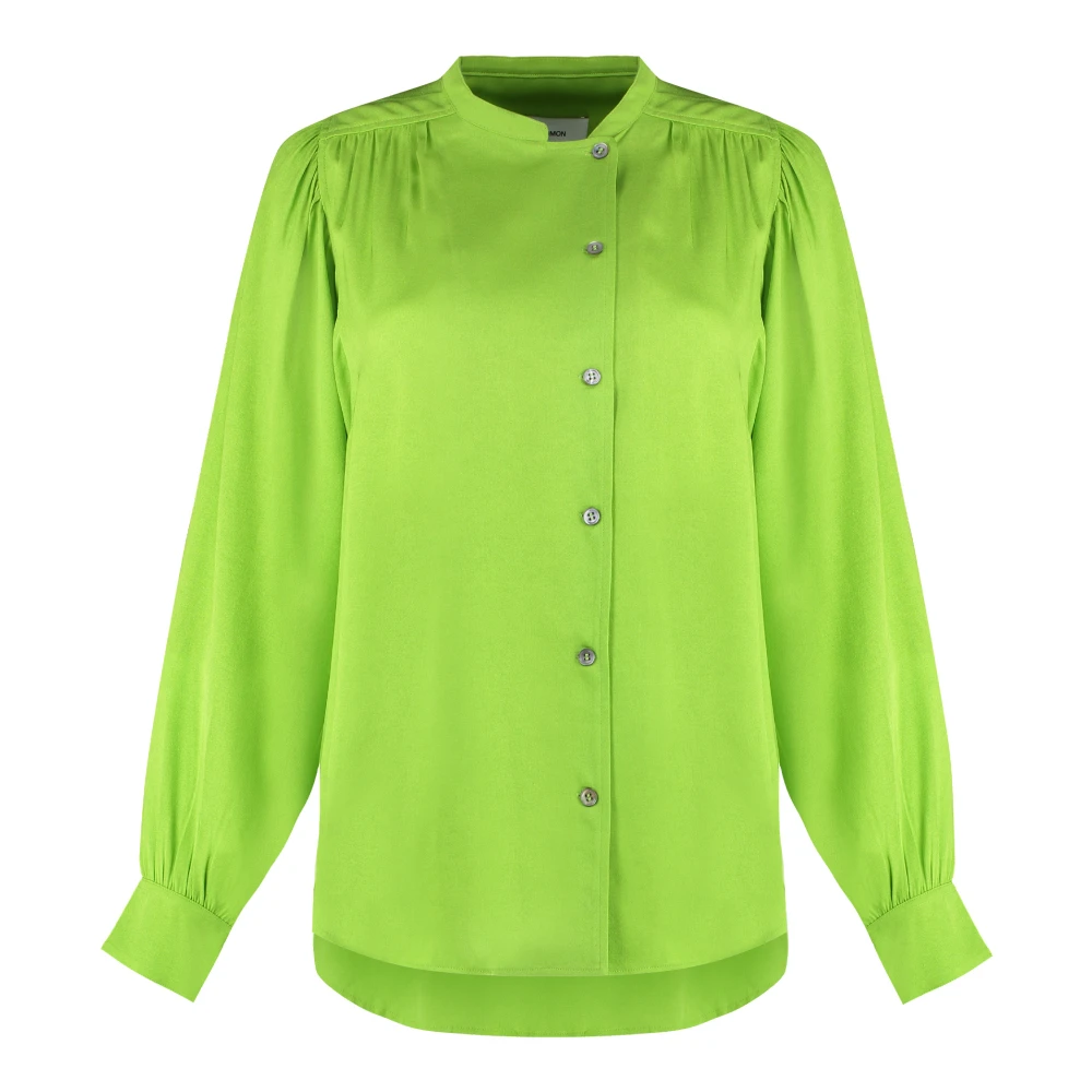 Yves Salomon Rounded Hem Crêpe Blouse Green Dames