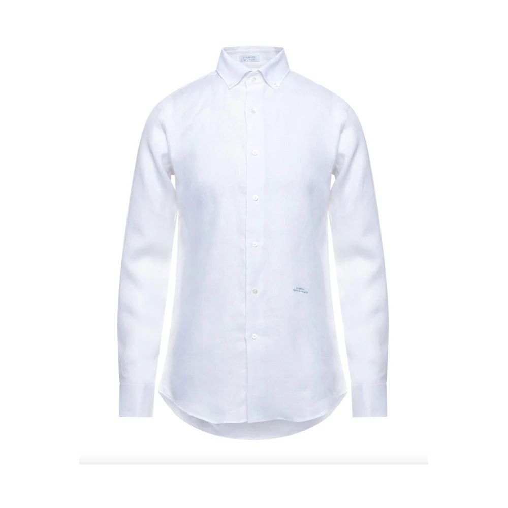 Malo Witte Linnen Overhemd met Lange Mouwen White Heren