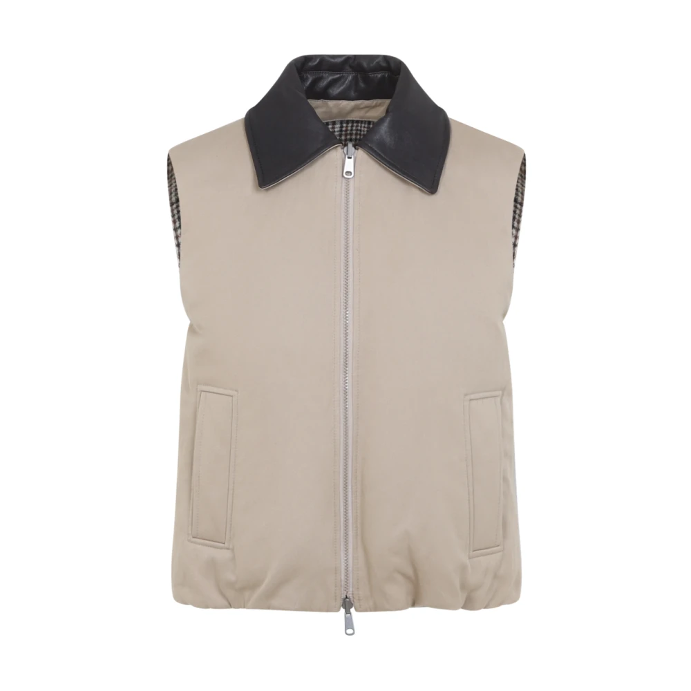 Brunello Cucinelli Beige Waistcoats, Female, S, Reversible Check-Pattern Gilet