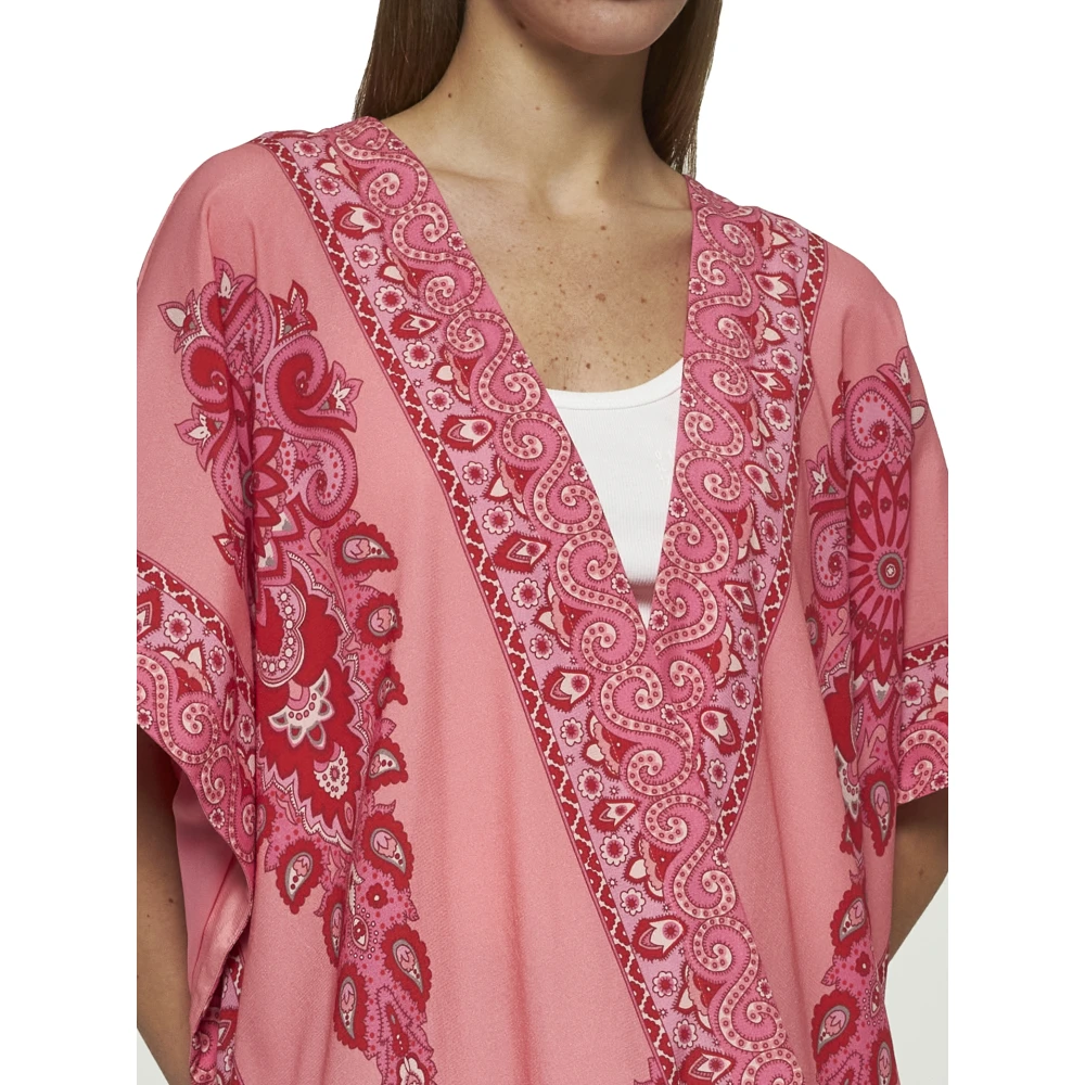 ETRO Roze Kimono Mouw Jas Medaillon Print Pink Dames