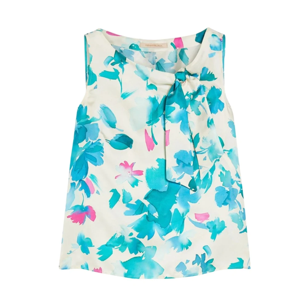 Pennyblack Women's Multicolor Sleeveless Tops, 2XS, Silk Twill Top With Floral Motifs