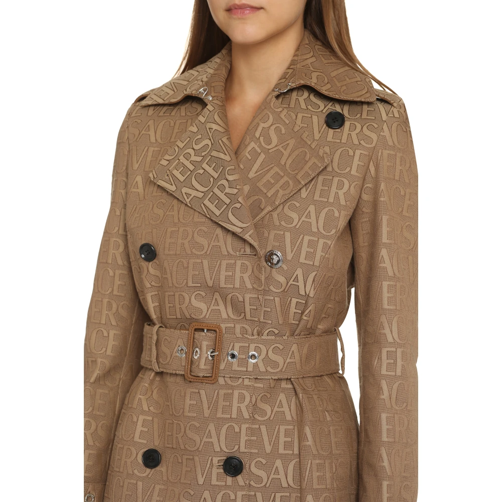 Versace Klassieke Trenchcoat met Leren Details Beige Dames