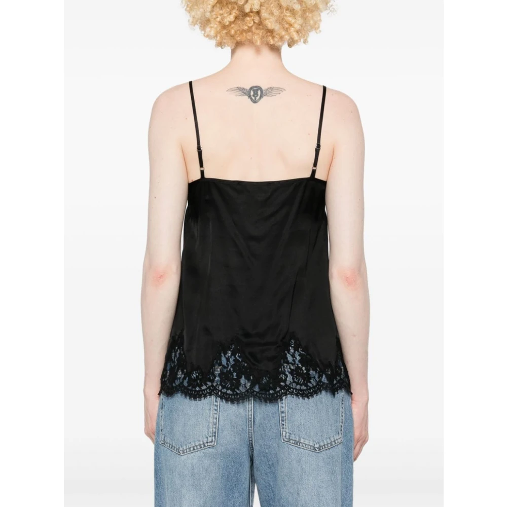 Ermanno Scervino Zwarte Top met Bloemenkant Black Dames