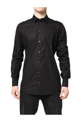Svart Bomull Slim Fit Skjorta