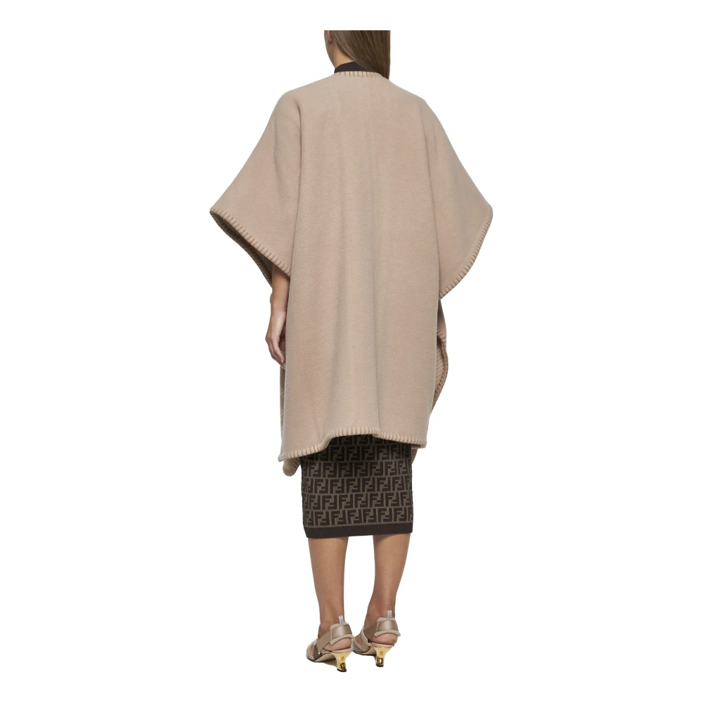 Fendi Beige Wol Kasjmier Poncho Vrouwen Beige Dames