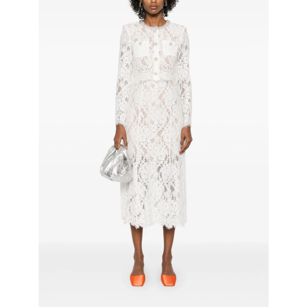 Self Portrait Witte Bloemen Kant Midi Jurk White Dames
