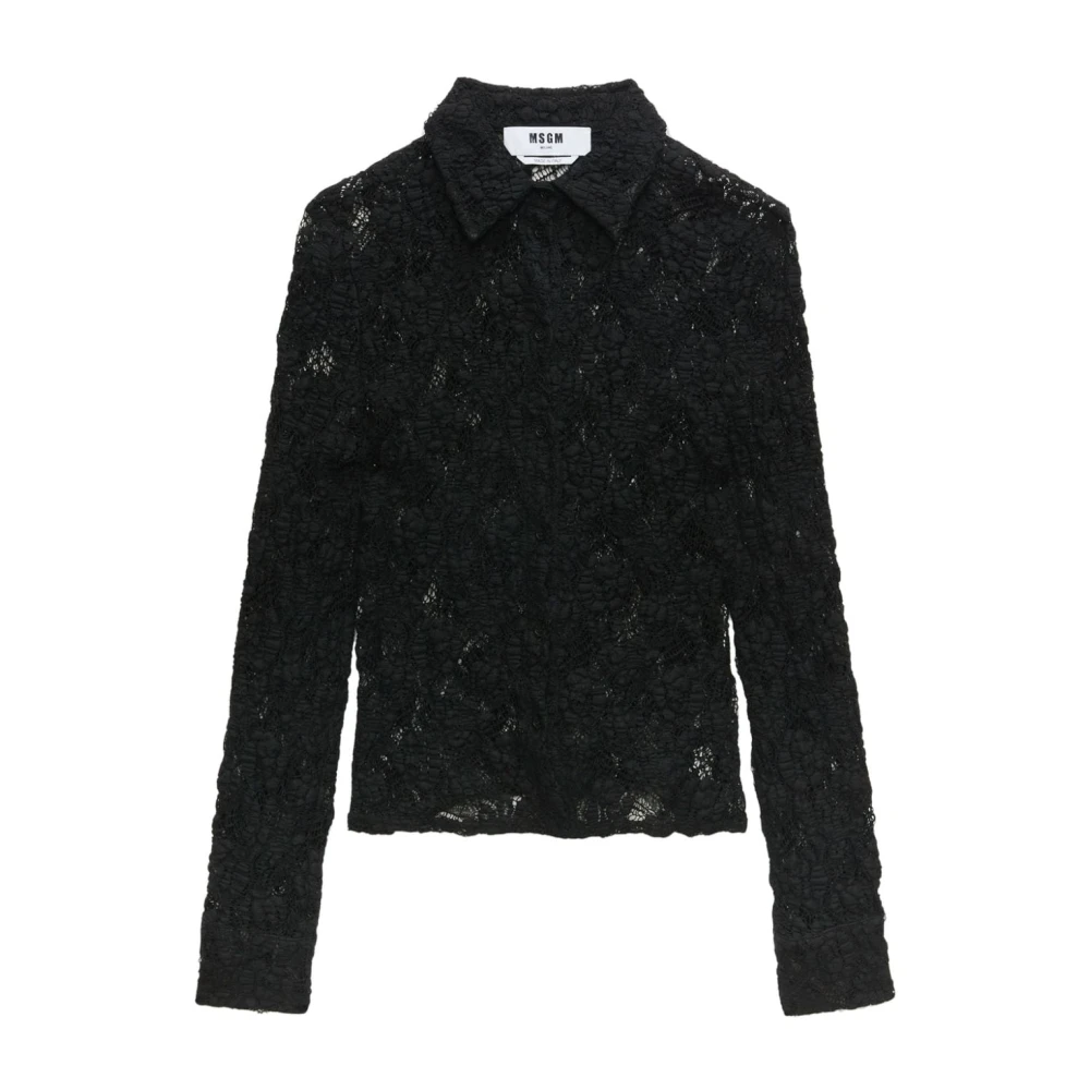 Msgm Zwarte bloemenkant detail overhemd Black Dames