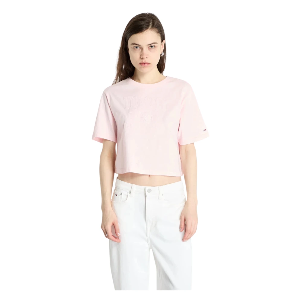 Tommy Hilfiger Women's Pink Relaxed Tonal Crew T-Shirt