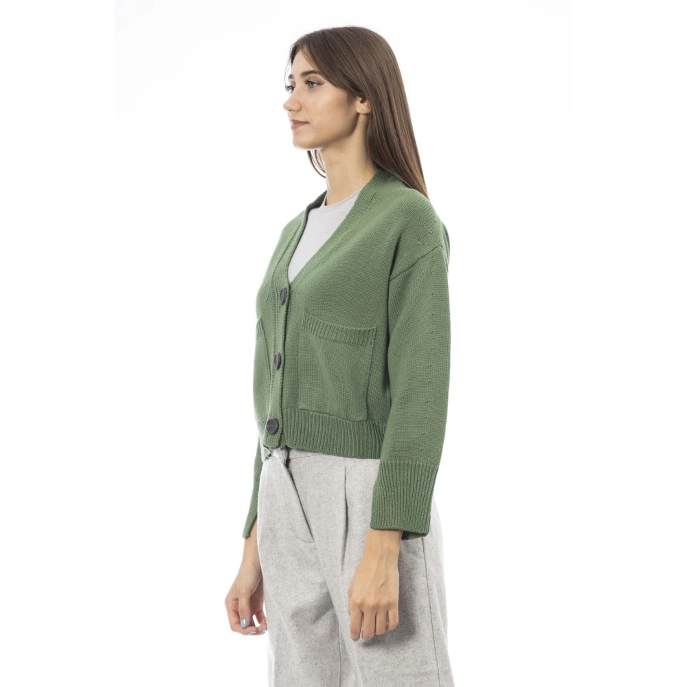 Alpha Studio Cardigan met knoopsluiting en zakken Green Dames