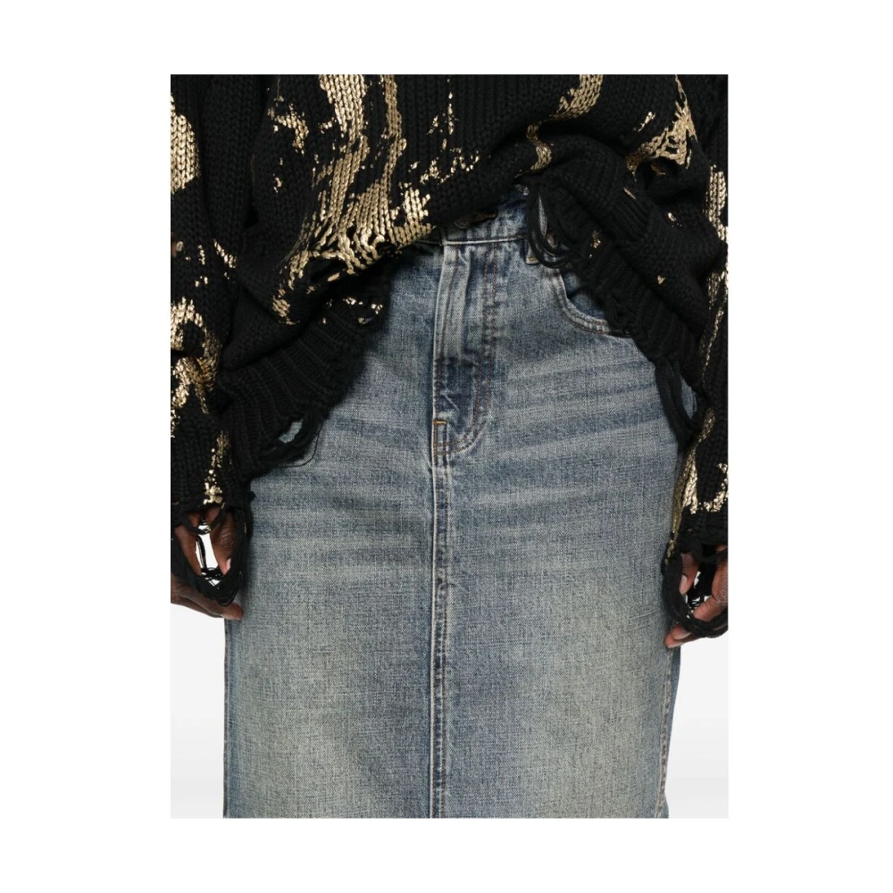 R13 Blauwe denim rok met logo patch Blue Dames