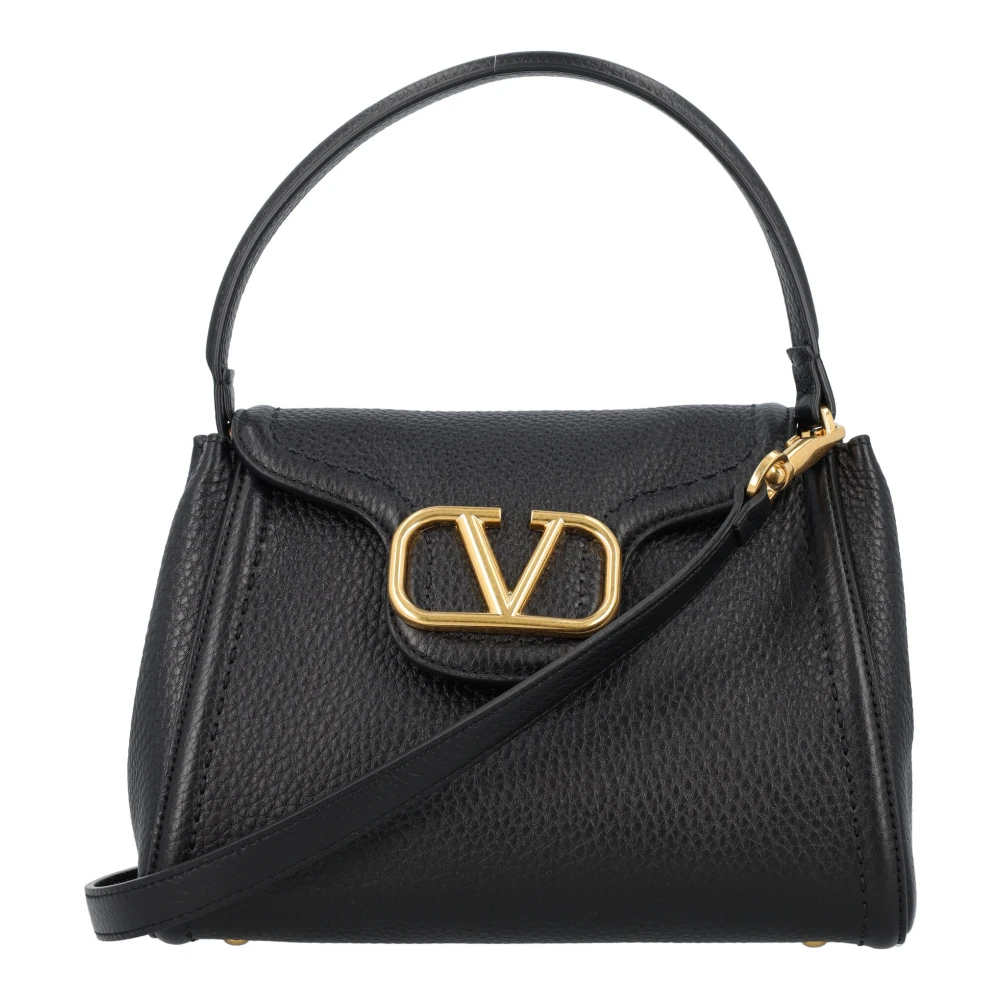 Valentino Garavani Zwarte Top Handtas met V-Logo Hardware Black Dames