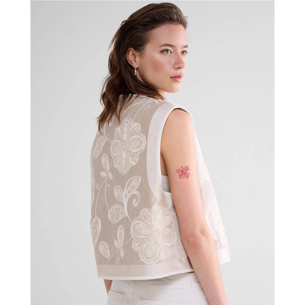 Summum Woman Geborduurd Gilet voor Vrouwen Beige Dames